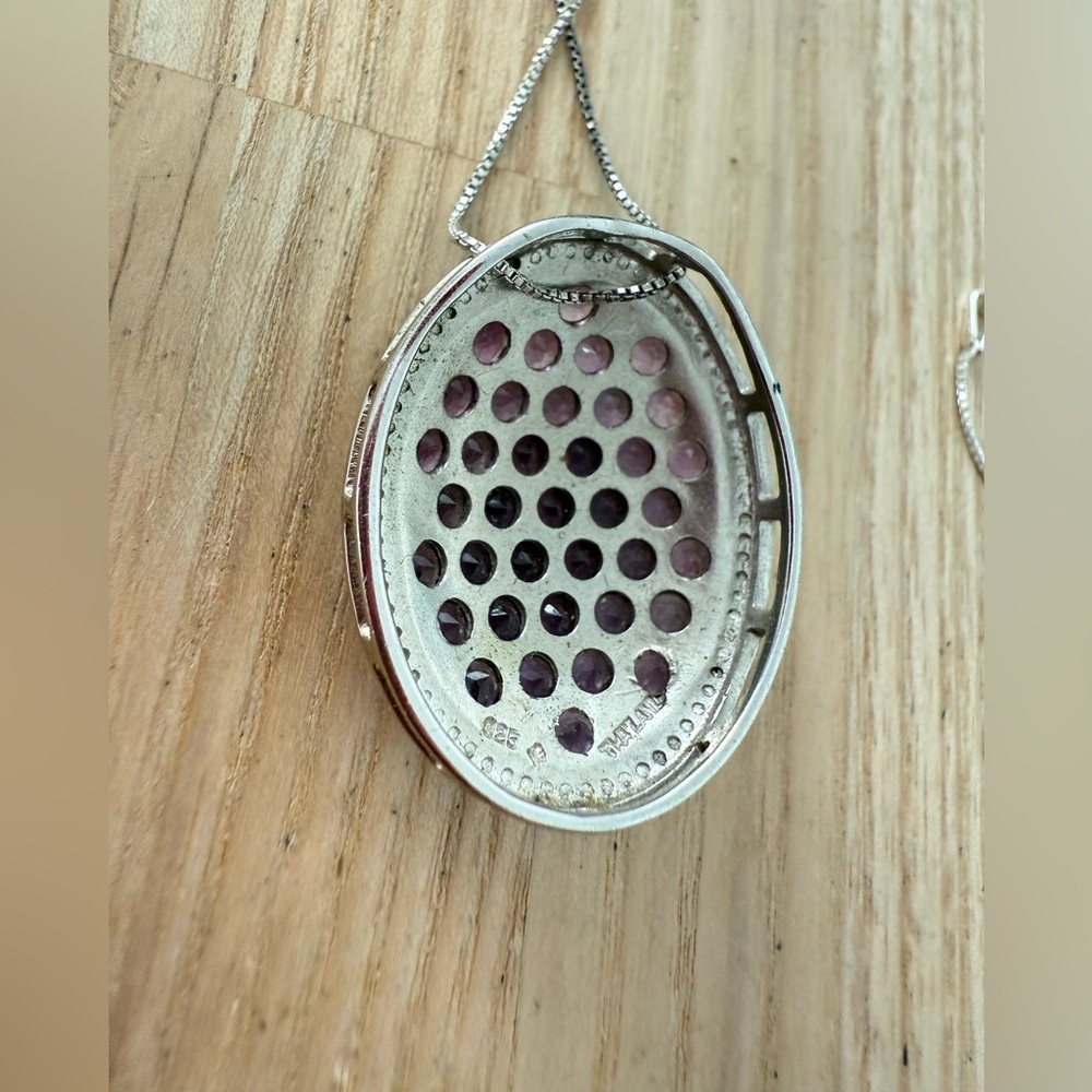 925 Sterling silver oval purple stone pendant necklace - Picture 4 of 11